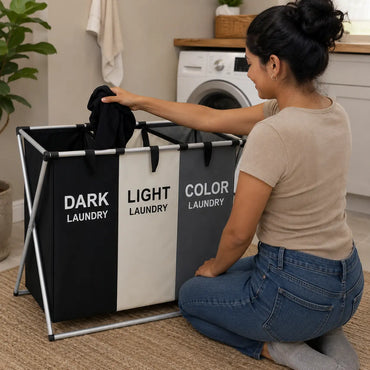 CleanSort Pro 3en1 | Cesto Organizador de Ropa Plegable | Separa Ropa Oscura Clara y de Color | 3 Compartimentos 150L | Pago al Recibir Honduras