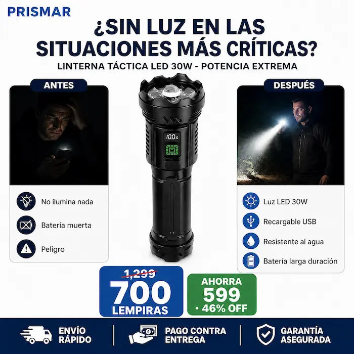 Linterna Táctica Recargable 7 LED con Display Digital USB