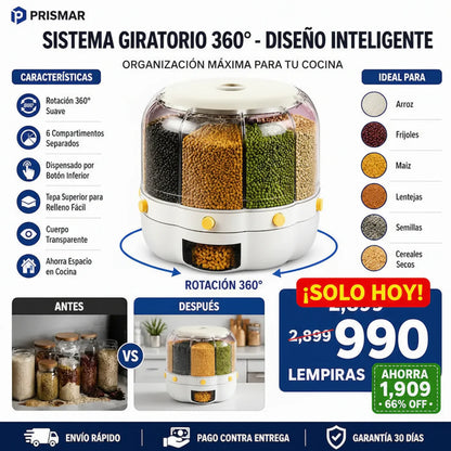 Dispensador Giratorio para Granos y Cereales 360°
