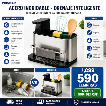 Organizador de Fregadero 3 en 1 de Acero Inoxidable