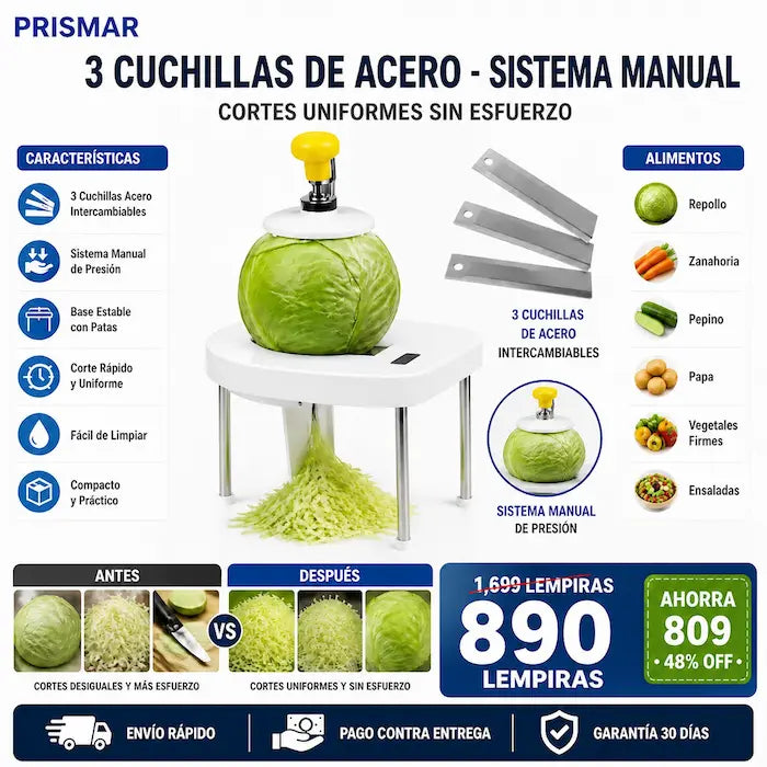 Cortadora Manual de Verduras con 3 Cuchillas de Acero