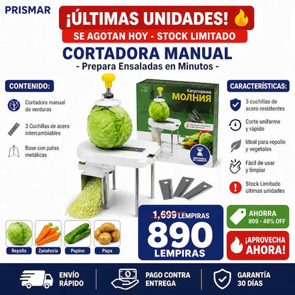 Cortadora Manual de Verduras con 3 Cuchillas de Acero