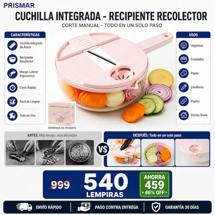 Cortador multifuncional con recipiente