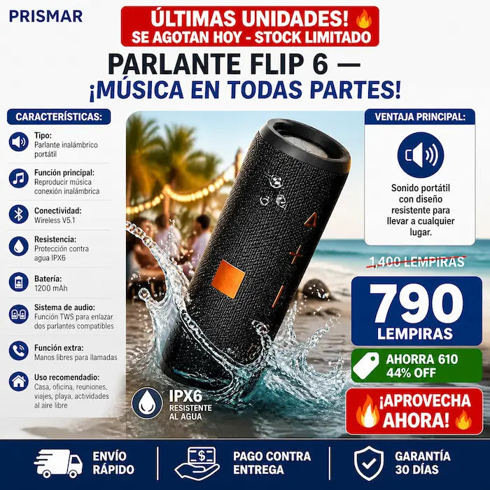 Parlante Inalámbrico Flip 6 Contra Agua IPX6