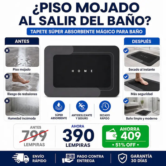 Tapete Mágico Súper Absorbente para Baño — Pies Secos al Instante, Sin Resbalones ni Malos Olores