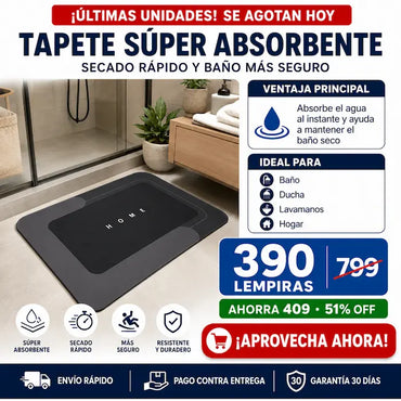 Tapete Mágico Súper Absorbente para Baño — Pies Secos al Instante, Sin Resbalones ni Malos Olores