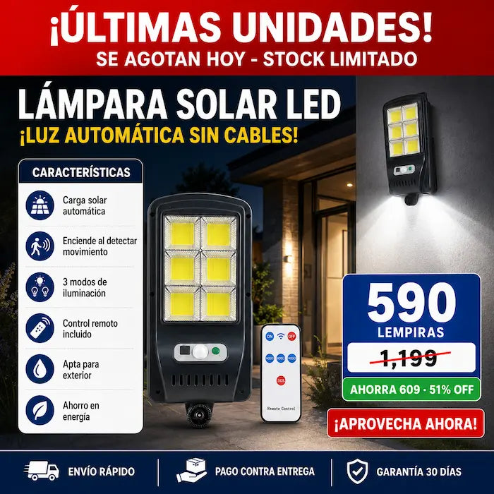 Lámpara Solar LED con Sensor de Movimiento y Control Remoto — Iluminación Gratis y Más Seguridad