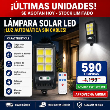 Lámpara Solar LED con Sensor de Movimiento y Control Remoto — Iluminación Gratis y Más Seguridad