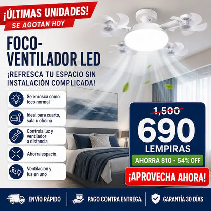 Foco-Ventilador LED E27 2 en 1 con Control Remoto — Luz + Aire Fresco en Segundos