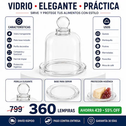 Quesera Campana de Vidrio Elegante con Plato Base — Decorá tu Mesa y Conservá tus Alimentos