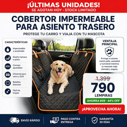 Cobertor Hamaca Impermeable para Asiento de Carro — Protege tu Tapicería del Pelo, Barro y Arañazos