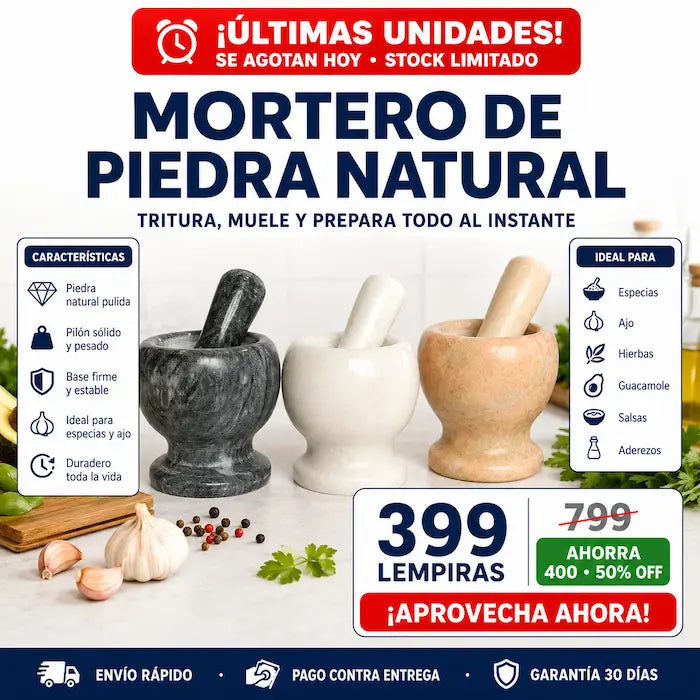 Mortero con Pilón de Piedra Natural — El Sabor Auténtico que Solo da la Cocina Tradicional