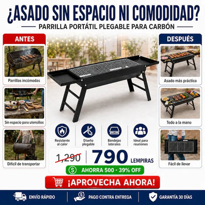 Parrilla Portátil Plegable para Carbón — Asados en Casa, Playa, Río y Finca