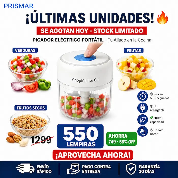 Mini Picador Eléctrico Inalámbrico Recargable | AMAZON GARANTIA Y CERTIFICADO | ChopMaster Go