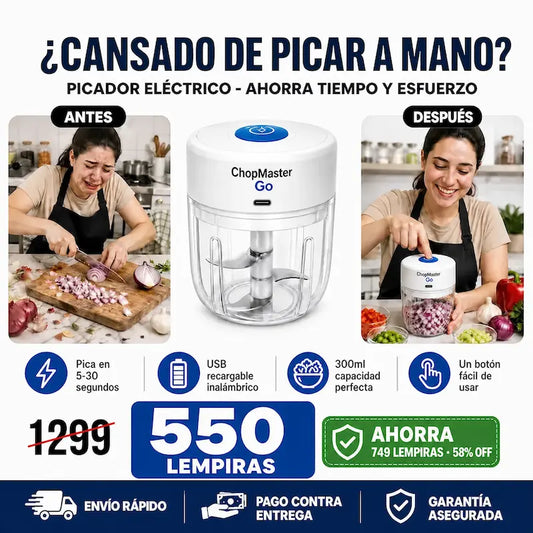 Mini Picador Eléctrico Inalámbrico Recargable | AMAZON GARANTIA Y CERTIFICADO | ChopMaster Go