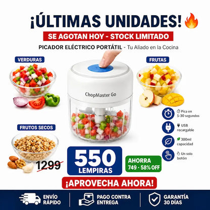 Mini Picador Eléctrico Inalámbrico Recargable | AMAZON GARANTIA Y CERTIFICADO | ChopMaster Go