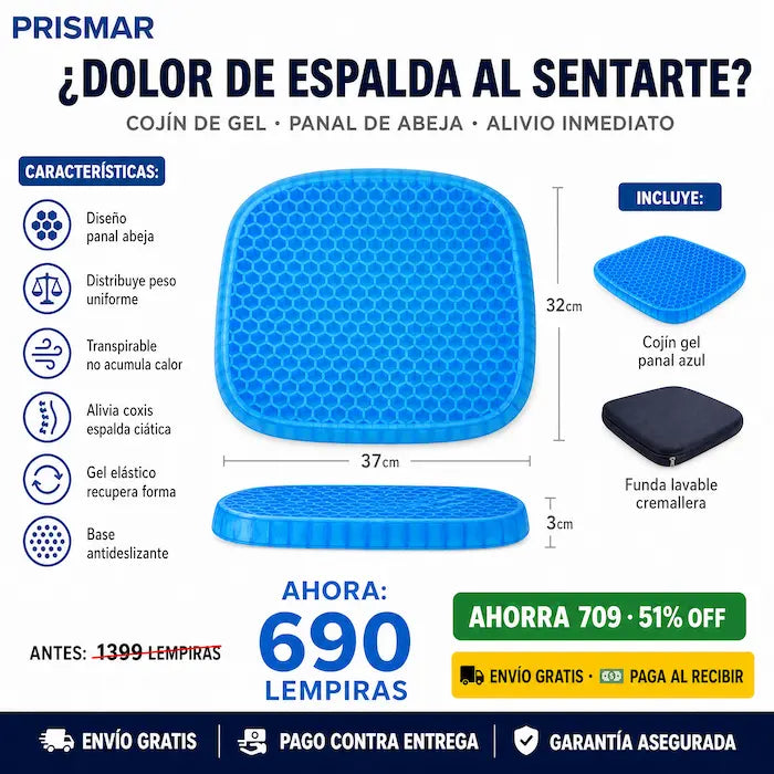 💺 Cojín de Gel Panal — ¡Adiós al Dolor de Espalda al Sentarte!