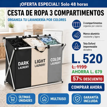 Cesta de Ropa Doble con Separador para Lavandería | AMAZON CON GARANTIA Y CERTIFICACION  | ColorSort Pro