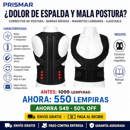 🦴✨ Corrector de Postura con Soporte Lumbar — Magnetos + Barras | Discreto Bajo la Ropa | Alivio Desde el 1er Día 💪⬆️