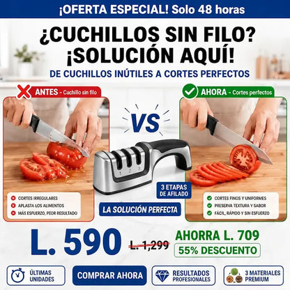Afilador de Cuchillos Profesional 3 Etapas Manual | EdgeMaster Pro AMAZON CON GARANTIA EXTENDIDA Y CERTIFICACIÓNN