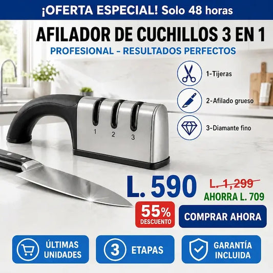 Afilador de Cuchillos Profesional 3 Etapas Manual | EdgeMaster Pro AMAZON CON GARANTIA EXTENDIDA Y CERTIFICACIÓNN