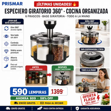🌶️ Spice Rack Set Giratorio — ¡Todos tus Condimentos Organizados y Elegantes!