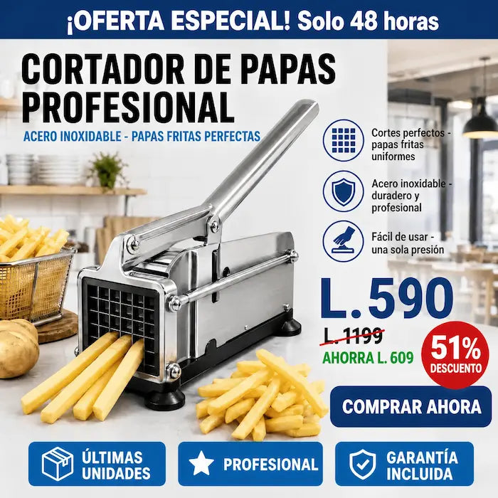 FryCut Pro – Cortador Profesional de Papas en Acero Inoxidable