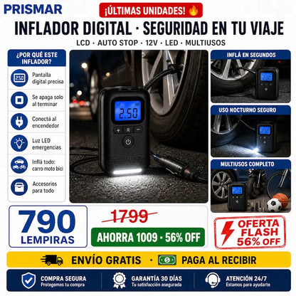 🚗📟 Compresor de Aire Digital Portátil — Apagado Automático | Pantalla LCD | Para Carro, Moto y Bici ⚡🛞