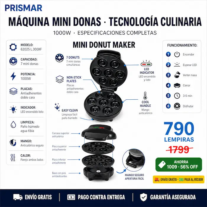 🍩⚡ Máquina para Hacer 7 Mini Donas — Sin Freír | Lista en Minutos | Placas Antiadherentes 🎂✨