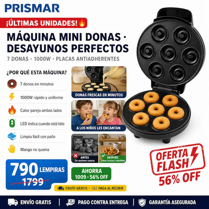 🍩⚡ Máquina para Hacer 7 Mini Donas — Sin Freír | Lista en Minutos | Placas Antiadherentes 🎂✨