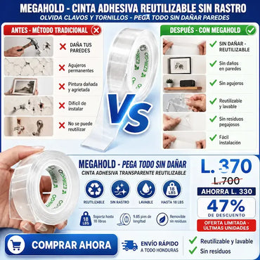 2x1 MegaHold Pro – Cinta Doble Cara Transparente Ultra Fuerte Paga uno recibe 2