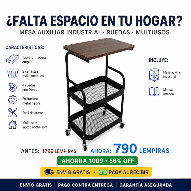 🛋️ Mesa Auxiliar Industrial con Ruedas — ¡El Mueble que Va Donde Vos Vas!