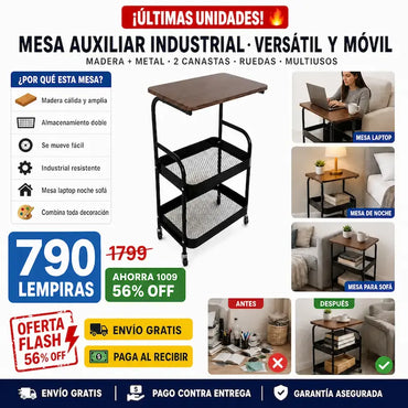 🛋️ Mesa Auxiliar Industrial con Ruedas — ¡El Mueble que Va Donde Vos Vas!