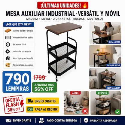🛋️ Mesa Auxiliar Industrial con Ruedas — ¡El Mueble que Va Donde Vos Vas!