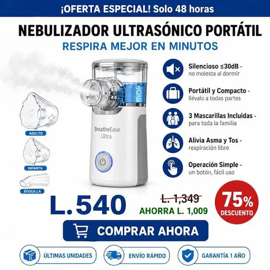 BreatheEase Ultra™ – Nebulizador Ultrasónico Portátil Certificado