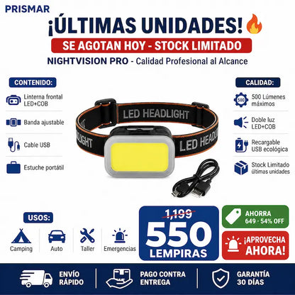 NightVision Pro™ – Linterna Frontal Inteligente