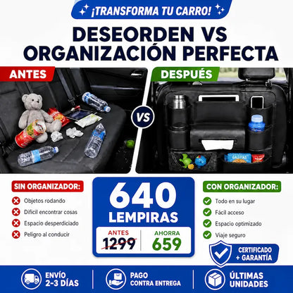 Amazon AutoSpace Pro 3 en 1 – Organizador en Cuero  Premium para Asiento Trasero Certificado y con Garantia