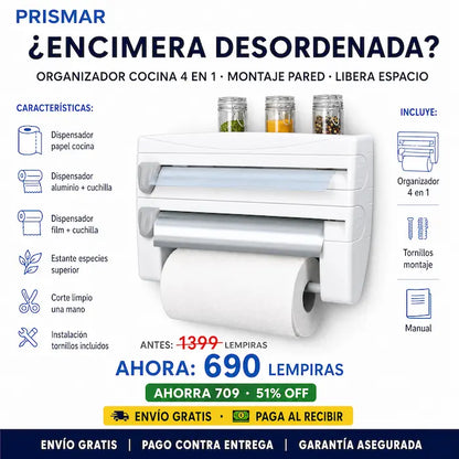 🧻 Organizador de Cocina 4 en 1 — ¡Papel, Aluminio, Film y Especias en un Solo Lugar!