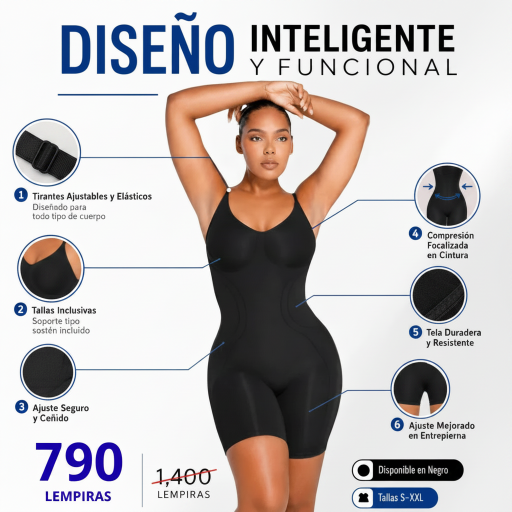 SHAPERX™ 100% COLOMBIANO  Body Moldeador de Compresión LEVANTA GLUTEOS (Faja Bodysuit Control Total) Colombian