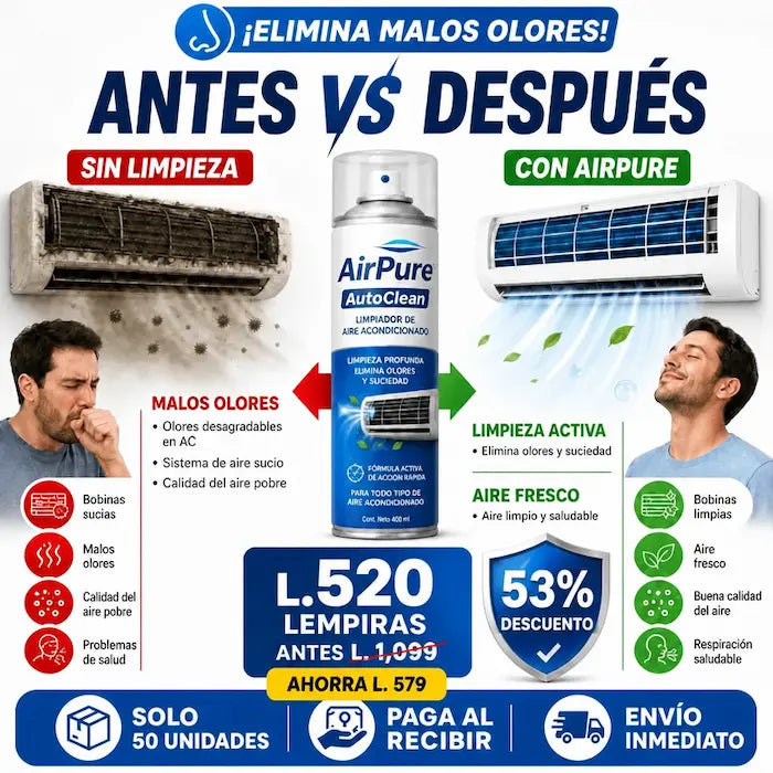 AirPure AutoClean™ – Spray Desinfectante para Aire Acondicionado (Auto y Hogar) Con Certificado y Garantia