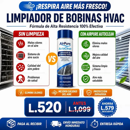 AirPure AutoClean™ – Spray Desinfectante para Aire Acondicionado (Auto y Hogar) Con Certificado y Garantia