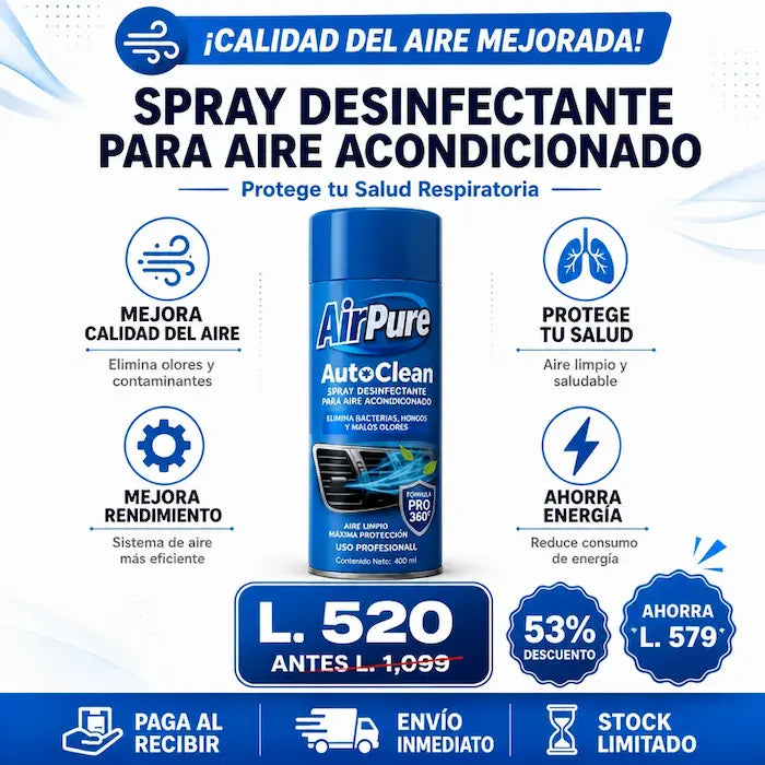 AirPure AutoClean™ – Spray Desinfectante para Aire Acondicionado (Auto y Hogar) Con Certificado y Garantia