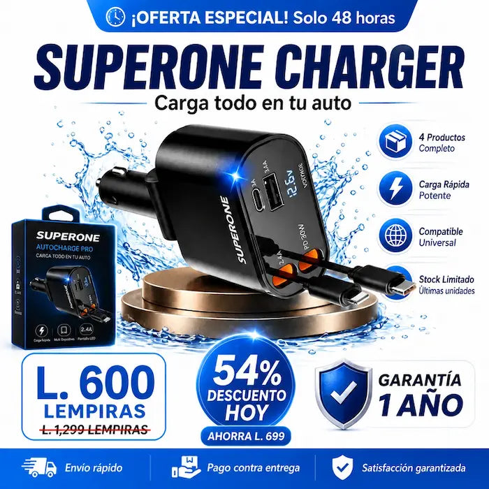 AutoCharge Pro 4-en-1 – Cargador Retráctil Inteligente para Auto