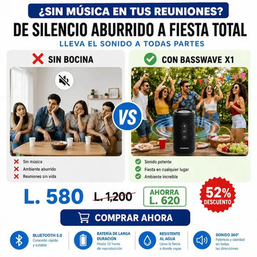 BassWave X1 – Bocina Bluetooth Portátil / Subwoofer para Exteriores