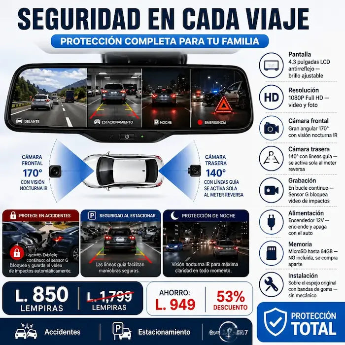DriveSafe Vision™ – Espejo Retrovisor Inteligente con Cámara