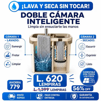 Scratch Cleaning Mop — trapeador plano con balde de doble cámara