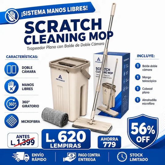 Scratch Cleaning Mop — trapeador plano con balde de doble cámara