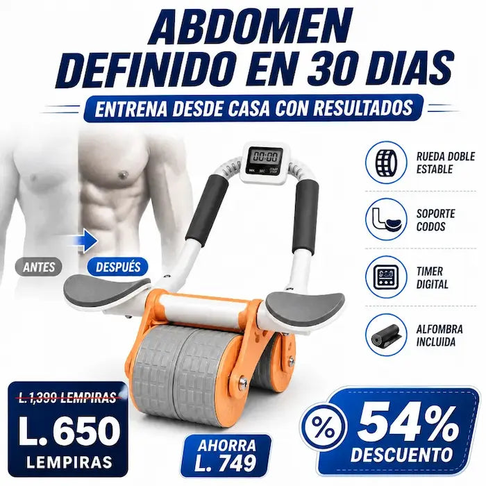 Rodillo Abdominal Pro con Temporizador Automático + Alfombrilla de Entrenamiento Certificado con Garantía incluido