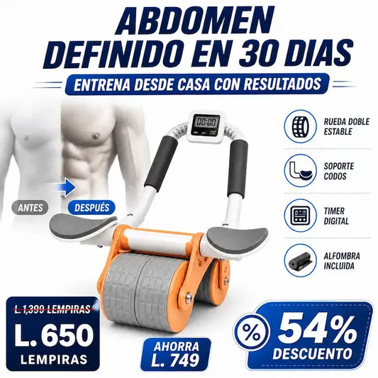 Rodillo Abdominal Pro con Temporizador Automático + Alfombrilla de Entrenamiento Certificado con Garantía incluido