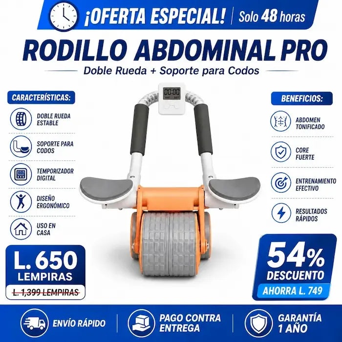 Rodillo Abdominal Pro con Temporizador Automático + Alfombrilla de Entrenamiento Certificado con Garantía incluido
